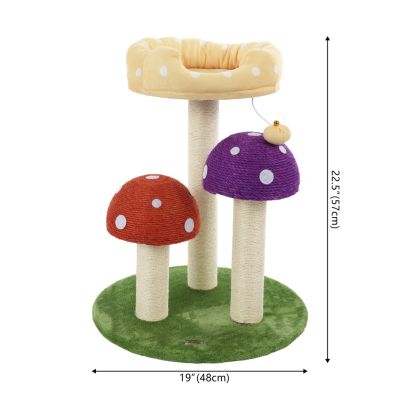 Pixie 22.5" 3-Tier Cottage Sisal Mushroom Cat Tree with Scratching Posts, Napping Perch, and Dangling Bell Toy, Multi