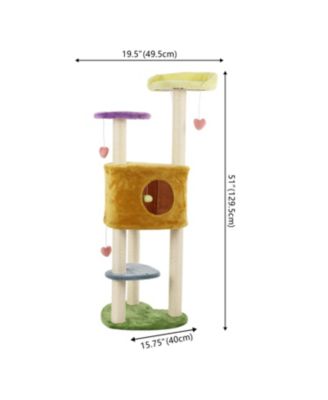 Aisling 51" 4-Tier Modern Sisal Heart Cat Tree with Scratching Posts, Napping Perch, and Dangling Toys, Multi