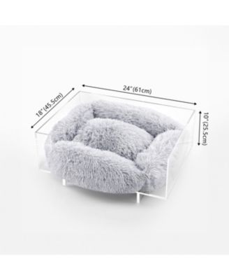 Carole 24" x 18" Small/Medium Modern Acrylic Calming Fluffy Pet Bed with Washable Cushion, Light Gray/Clear