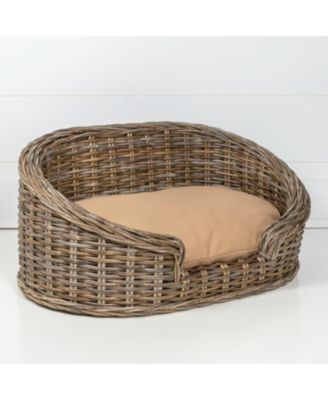 Curvy Classic Handwoven Rattan Pet Bed with Machine-Washable Cushion