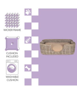 Scallop Tropical Handwoven Rattan Pet Bed with Machine Washable Cushion