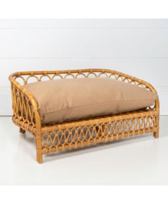 Elevated 27.5" x 17" Bohemian Handwoven Rattan Pet Daybed with Machine-Washable Cushion, Natural