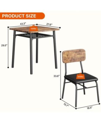 3-Piece Dining Table Set, Modern Kitchen Table Set for 2, Dining Table and Chairs for 2 with Metal Frame, Storage Rack, Square Table and 2 Padded Chairs for Small Space, Apartment, Brown