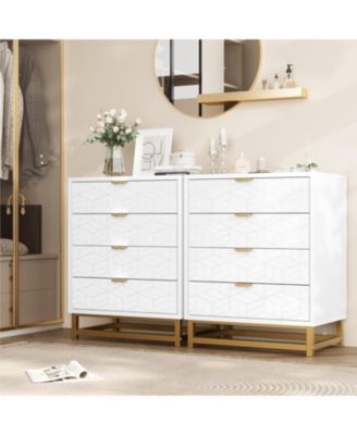 Dressers for Bedroom 4 Drawer, Chest of Drawers with Metal Base, Modern Dresser Chest Cabinet Organizer,White