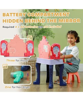 Kids Vanity Set w/ Mirror and Stool, Music, Light, Drawer, Multicolor