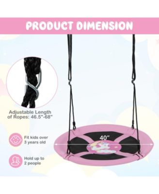 Kids 40 Inches Saucer Tree Swing Round with Adjustable Ropes and Carabiners-Pink