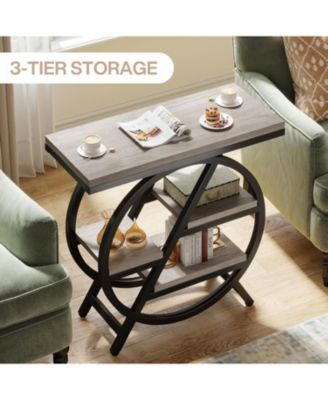 End Table Set of 2, 3-Tier Narrow End & Side Table with Storage and with Geometric Metal Frame, Industrial Nightstand and Bedside Table
