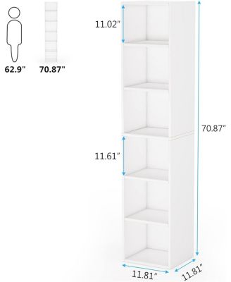 70.9 Inch Tall Narrow Bookcase with Storage, 6 Tier Cube Display Shelves for Home Office