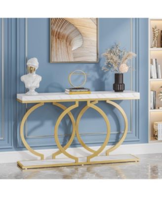 55 inch Faux Marble Entryway Table Narrow Long Sofa Table, Modern Accent Table