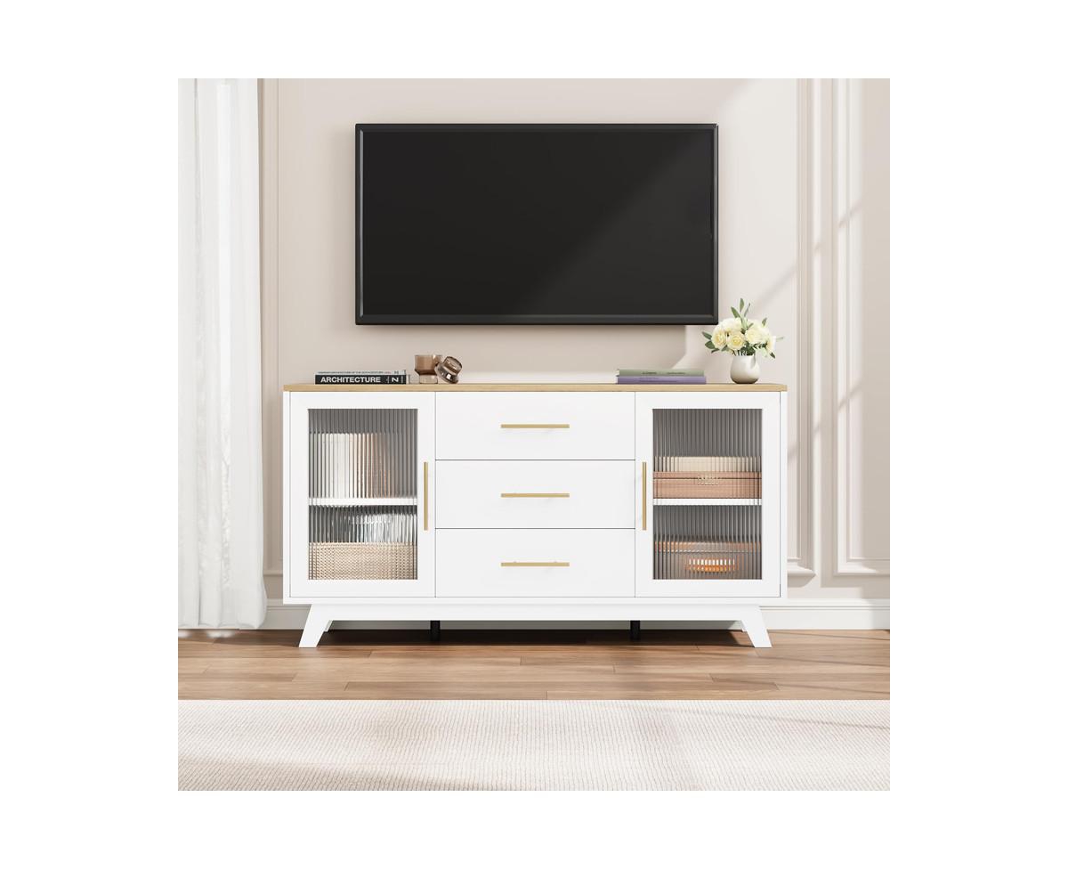 gaomon Coffer Bar Cabinet with 2 Fluted Glass Doors, 56