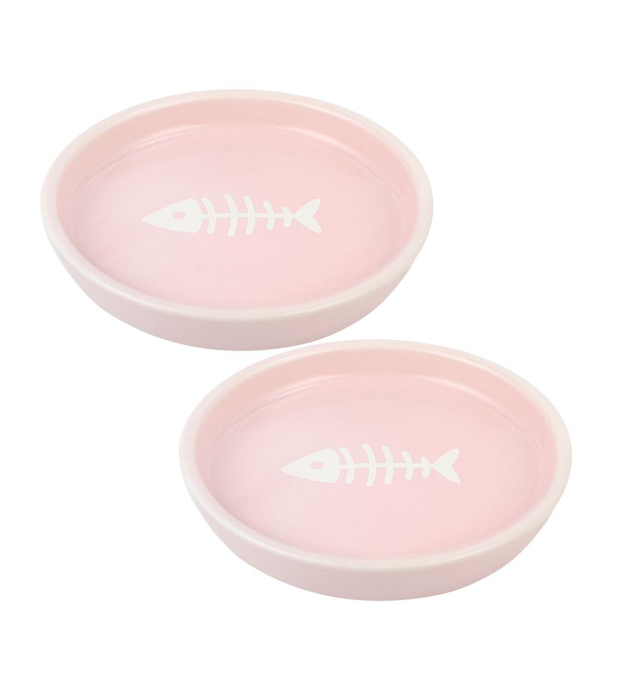 Set of two Oscar Collection Round Cat Dishes - White