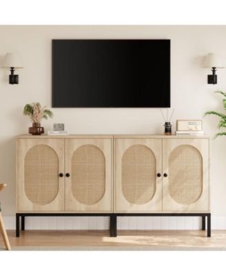 Buffet Cabinet, Rattan Storage Cabinet with Doors and Shelves, Accent Cabinet Sideboard, Wood Console Cabinet with Storage Entryway Cabinet