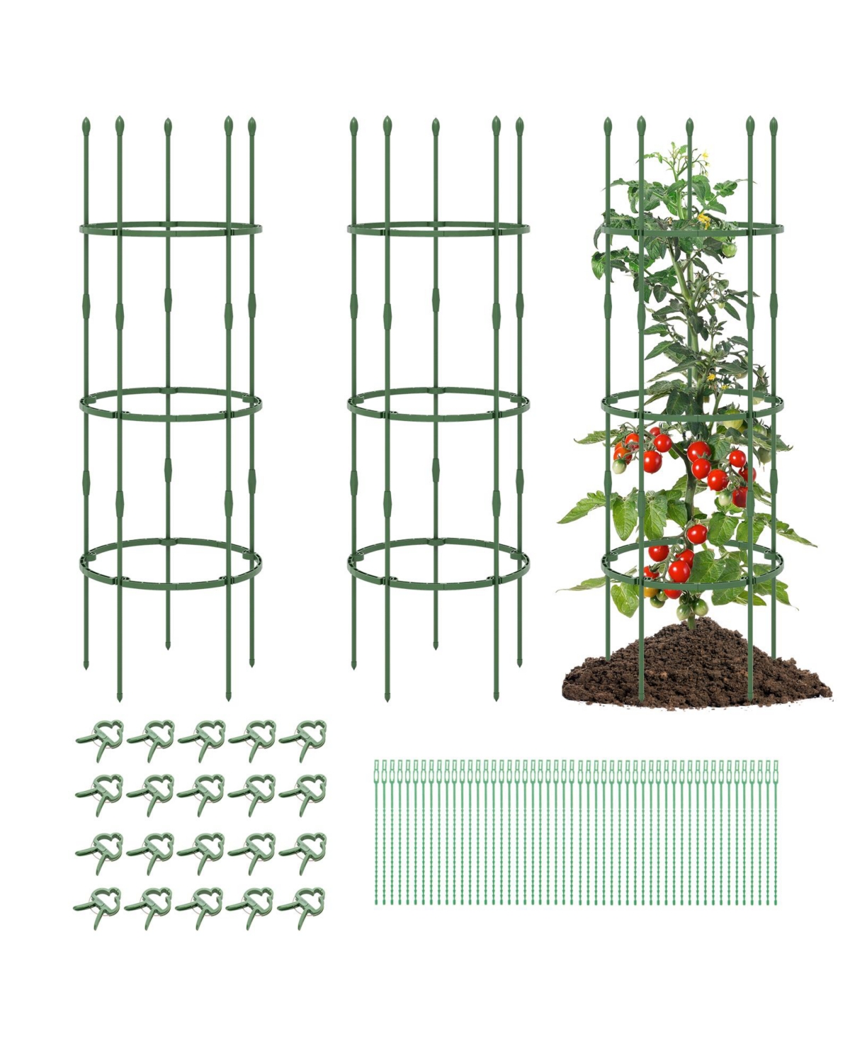 3-Pack Garden Trellis 40 Inch Tall Plant Support Stands with Clips and Ties - Green