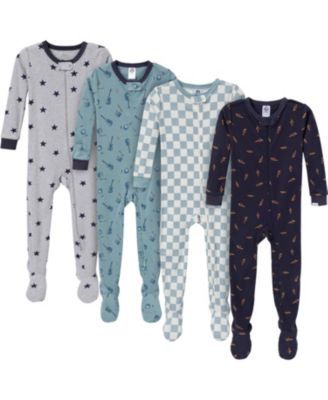 Baby Boys Snug Fit Footed Sleep & Play, 4-Pack, Moose