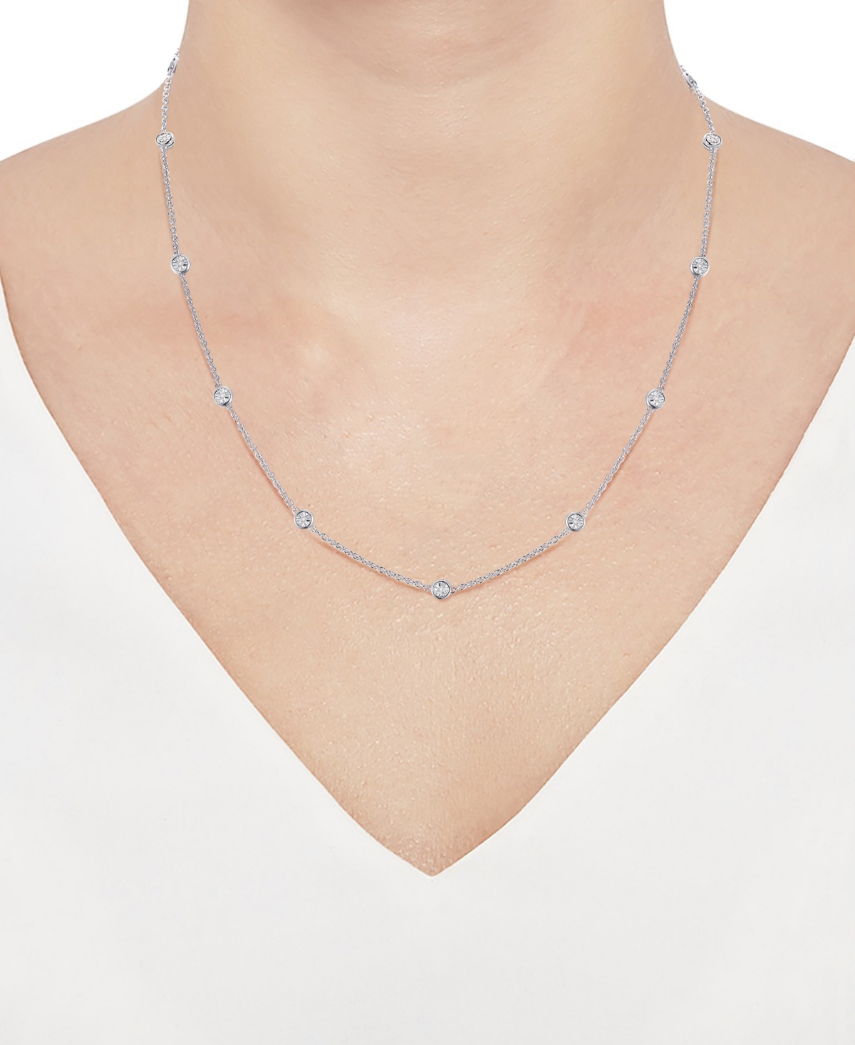 Macy's 3-pc. Set Diamond Station Collar Necklace, Bracelet & Linear Drop Earrings (1/5 Ct. T.w.) In Sterlin In Sterling Silver