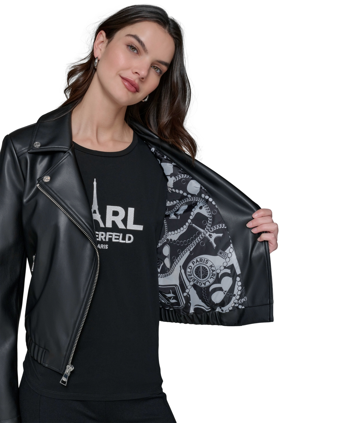 Karl Lagerfeld Paris Women's Faux-Leather Moto Jacket