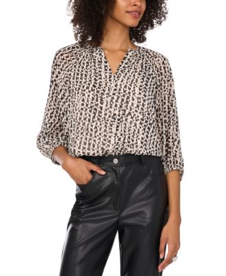 Vince Camuto - Women's Printed Split-Neck Button Blouse