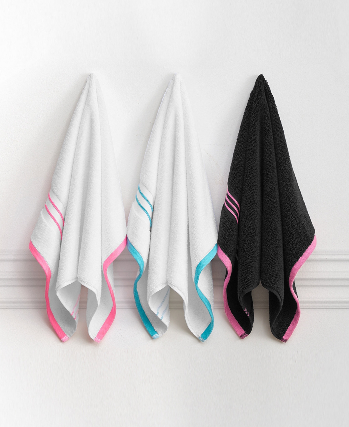 Shop Juicy Couture Neon Border Cotton 6-pc. Bath Towel Set In White,hot Pink
