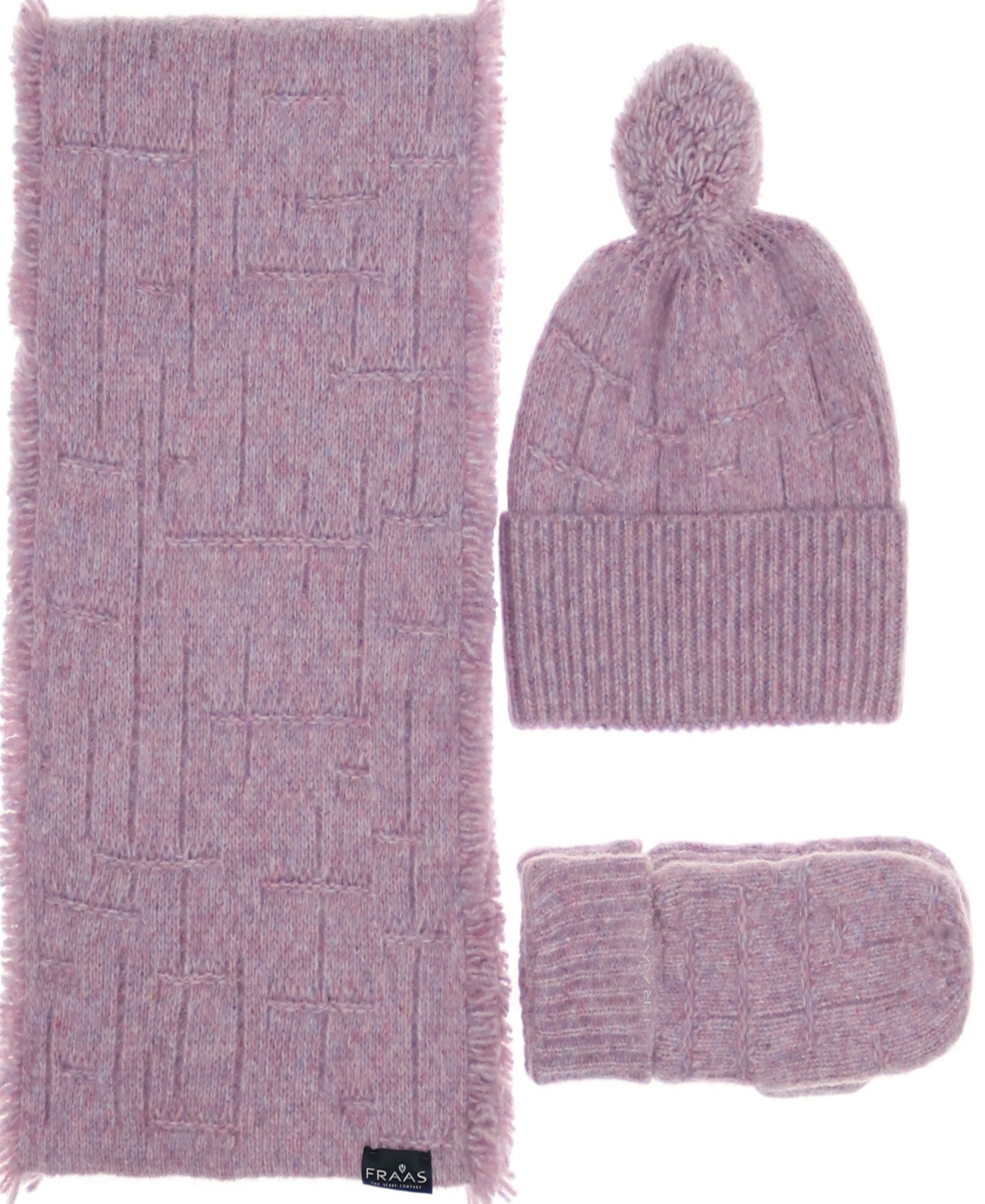 Fraas Melange Solid Hat/mitten/scarf Set In Pale Rose