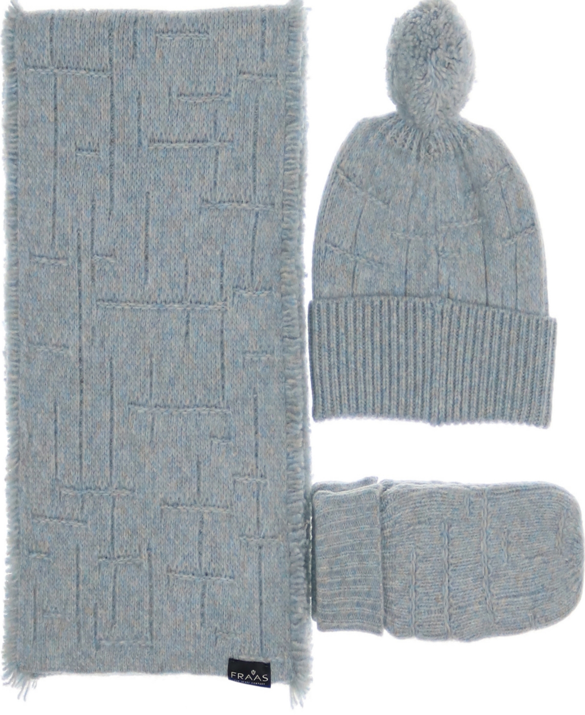 Fraas Melange Solid Hat/mitten/scarf Set In Light Blue