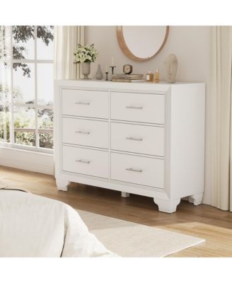 6 Drawer Dresser for Bedroom, Wooden White Dresser, Modern Chest Dresser with Deep Drawers
