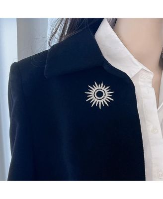 Summer Flaming Sunshine Micro Pave CZ Starburst Celestial Sunburst Sun Pin Brooch Brass