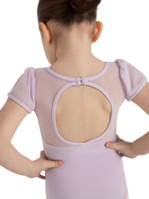 Girls Puff Sleeve Keyhole Back Leotard