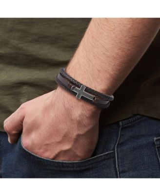 Textured Cross Triple Row Bracelet for Men 8.5", Antique Flash-Plated, Cross Jewelry