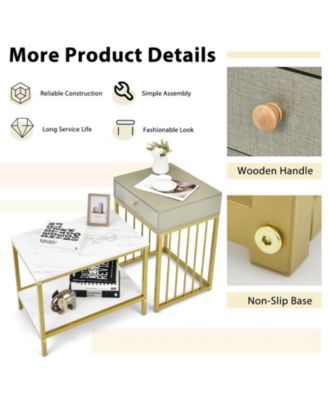 2 Pieces Modern Nesting Coffee Table Set with Drawer and Shelf