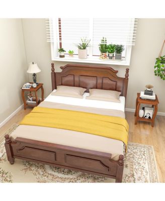 2-Tier Square End Table Set of 2 Narrow Sofa Side Nightstand w/ Storage Shelf