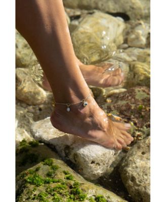 Iris Colored Cubic Zirconia and Freshwater Pearl Charms Anklet