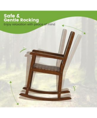 Patio Wood Rocking Chair with PU Seat and Rubber Wood Frame