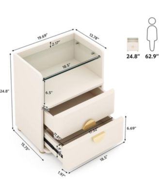 2-Drawer Modern Nightstand with Open Storage Space and Gold Round Metal Legs,Wood Bed Side Table for Bedroom,Living Room