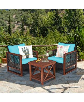 3 Pieces Acacia Wood Patio Furniture Set with Coffee Table