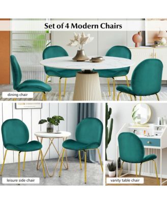 4PCS Velvet Dining Chair Accent Leisure Chair Armless Side Chair Green