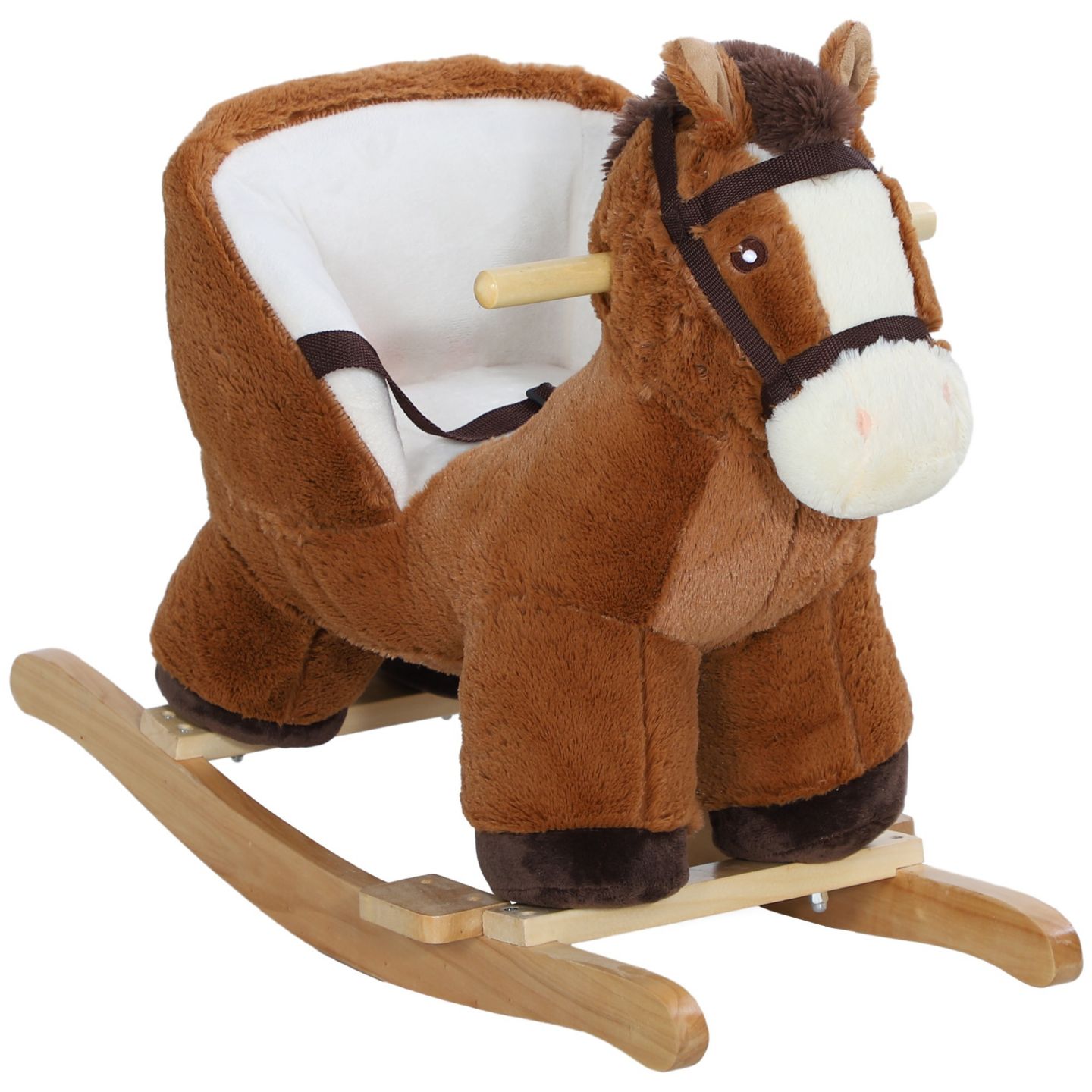 Детская мягкая игрушка Qaba Baby Rocking Horse Plush with Sound, 55 lbs Capacity, Ages 2-4, цвет: Коричневый — фото 1