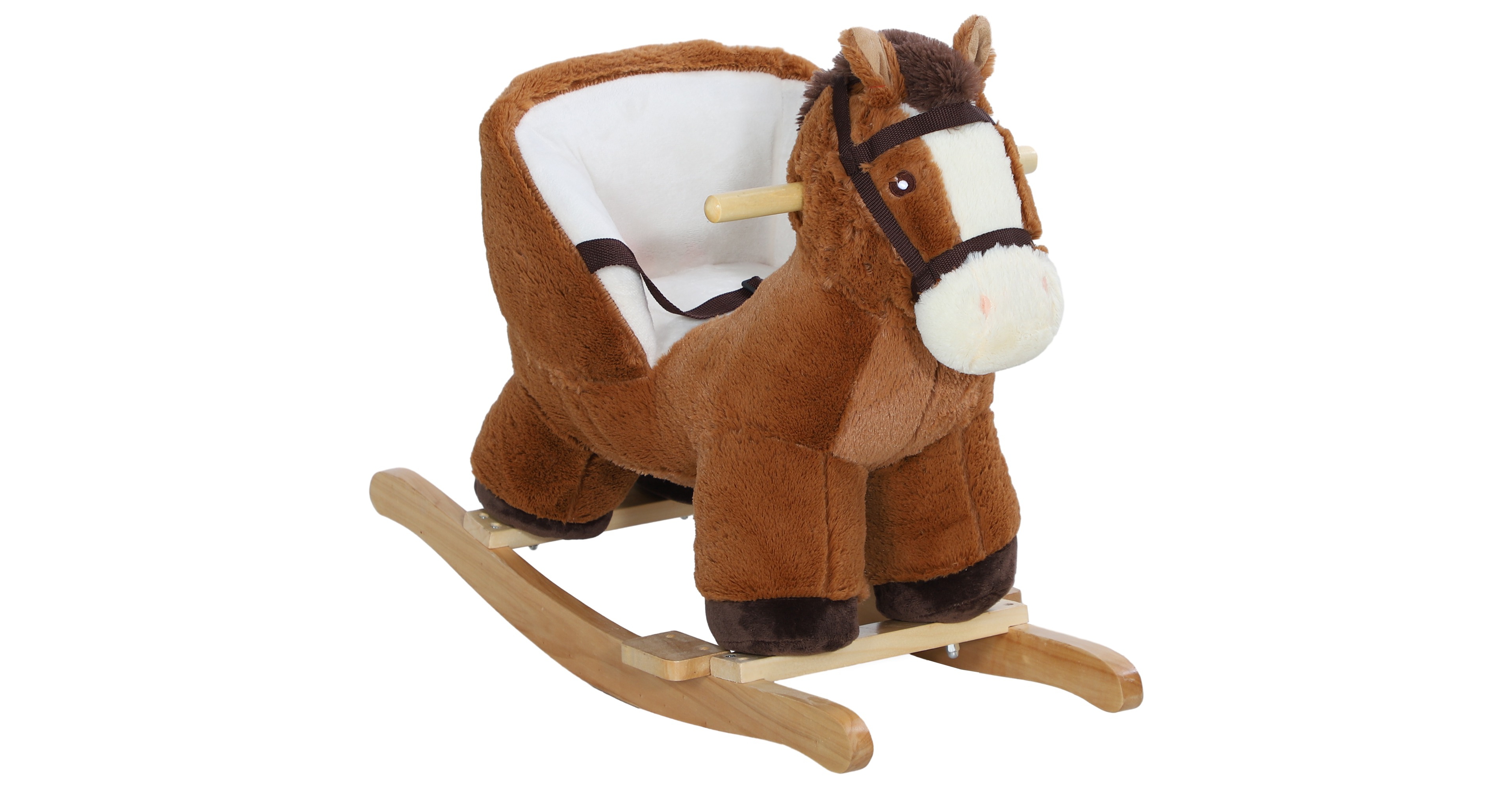 Qaba Baby Rocking Horse, Kids Ride on Horse w/ Sound, Safety Belt, Brown