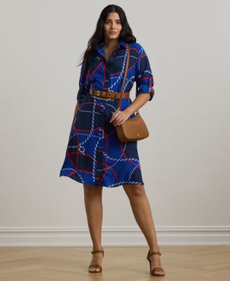 Lauren Ralph Lauren - Plus Size Rope-Print Crepe Shirtdress