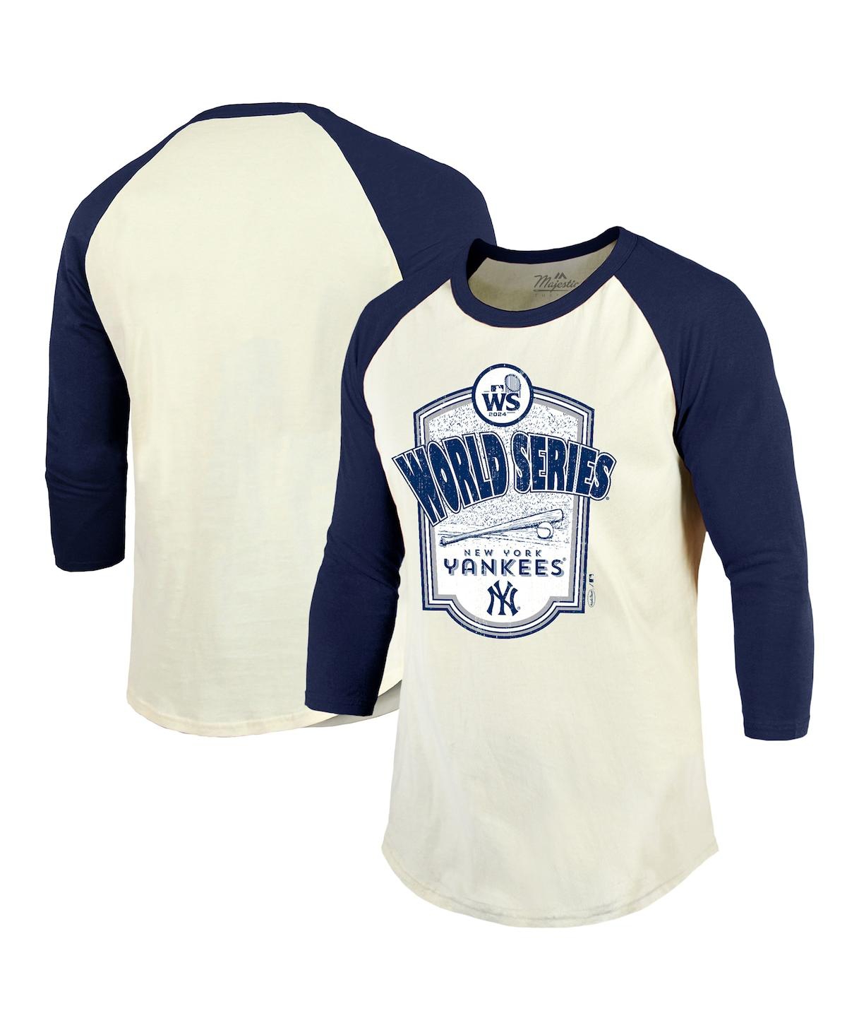 Men's Cream/Navy New York Yankees 2024 World Series Raglan Softhand 3/4-sleeve T-shirt - Cream, Navy