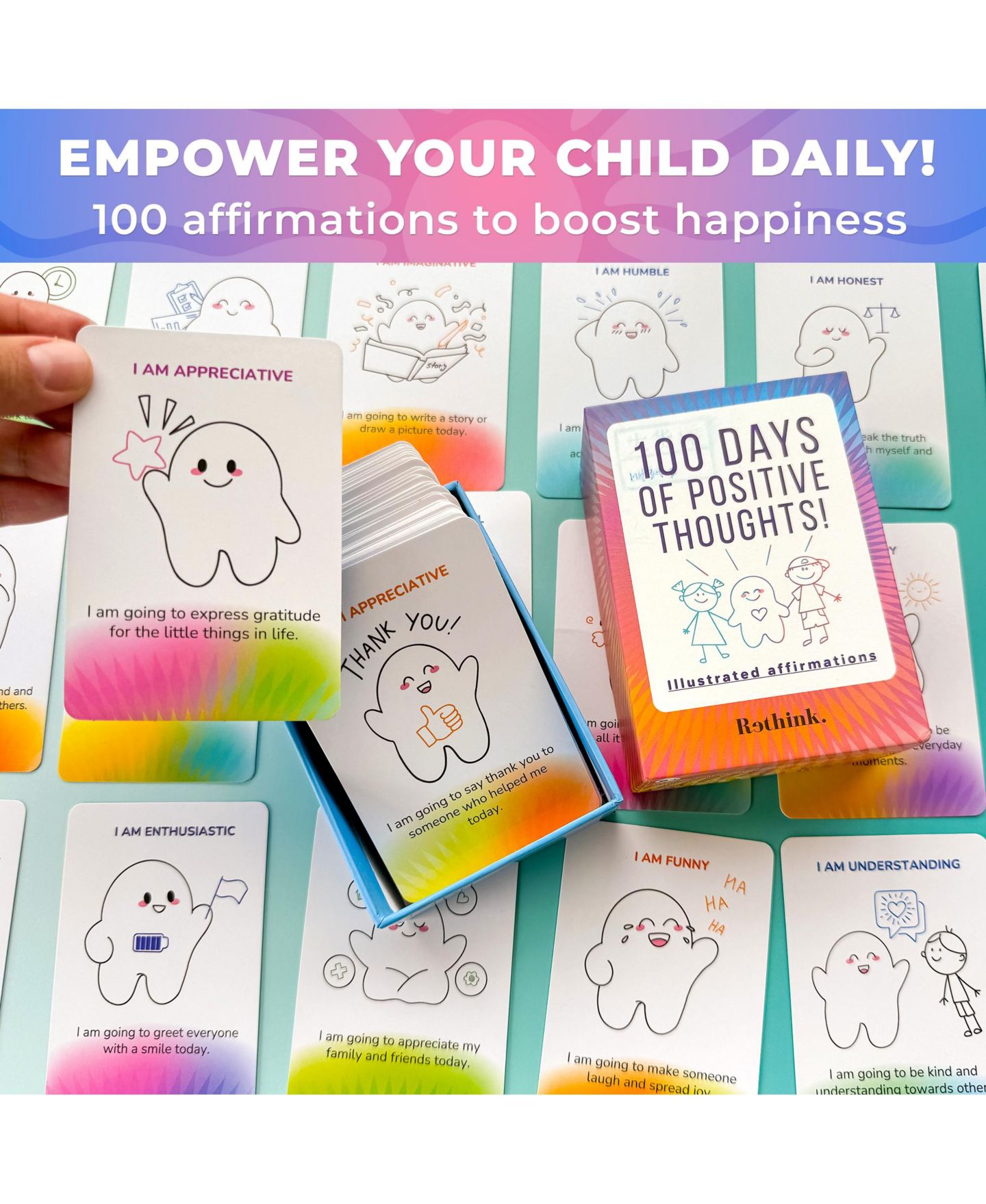 Детские карточные игры Quokka Rethink Affirmation Meditation Cards 100-Piece Card Game, Ages 3+ — фото 5