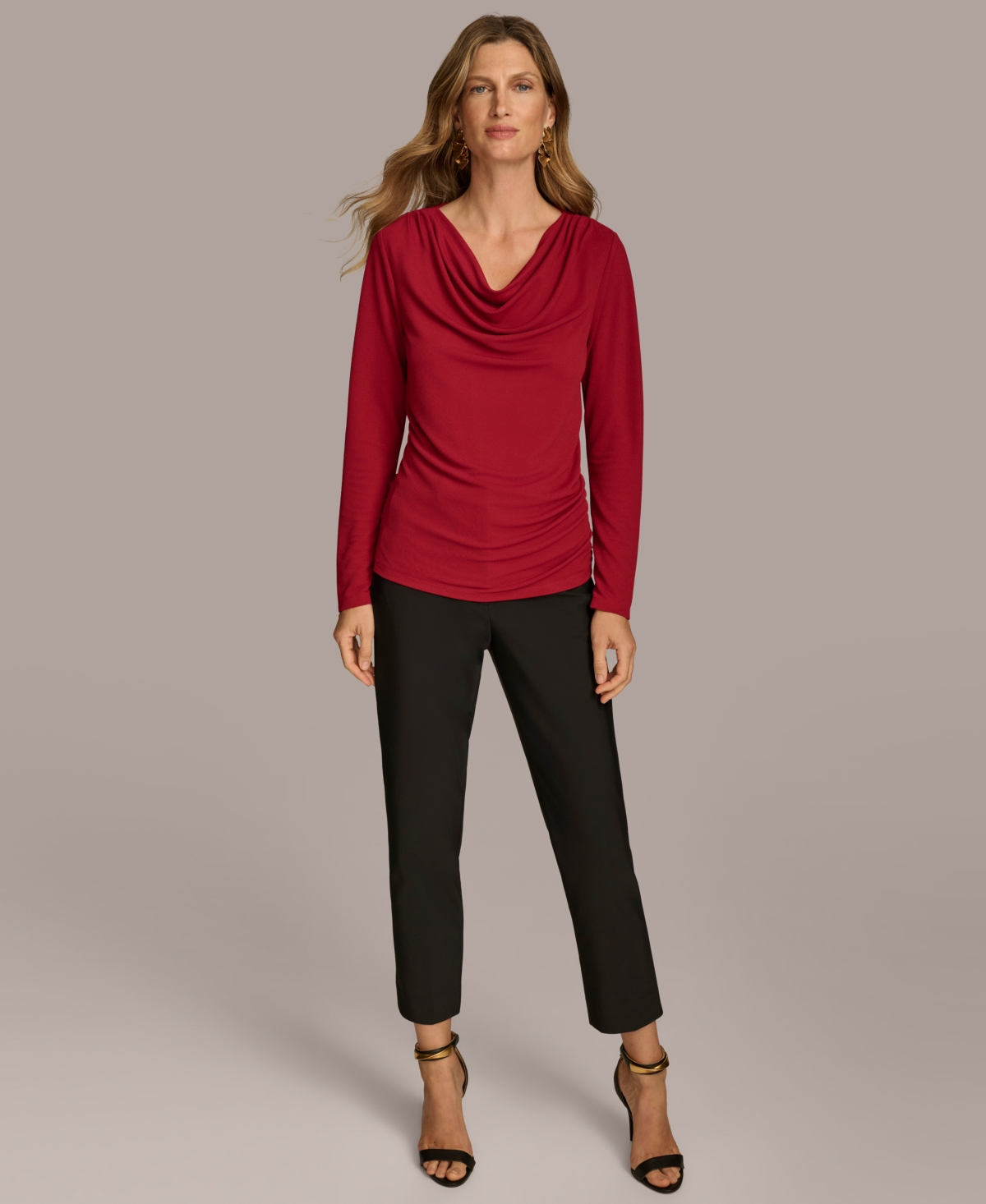 Donna Karan New York Women's Cowl-Neck Long-Sleeve Top