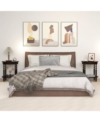 2 PCS 2-Tier End Table Oval Compact Sofa Side Nightstand w/ Storage Shelf