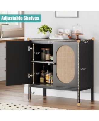 Buffet Cabinet, Rattan Storage Cabinet with Doors and Shelves, Accent Cabinet Sideboard, Wood Console Cabinet with Storage Entryway Cabinet for Living Room, Dining Room, Hallway