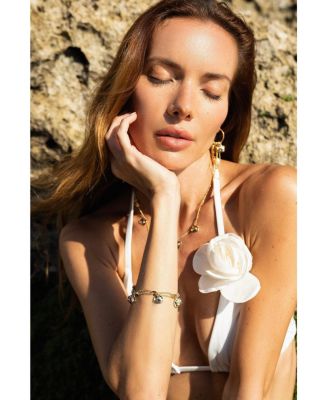 Iris Colored Cubic Zirconia and Freshwater Pearl Charms Bracelet