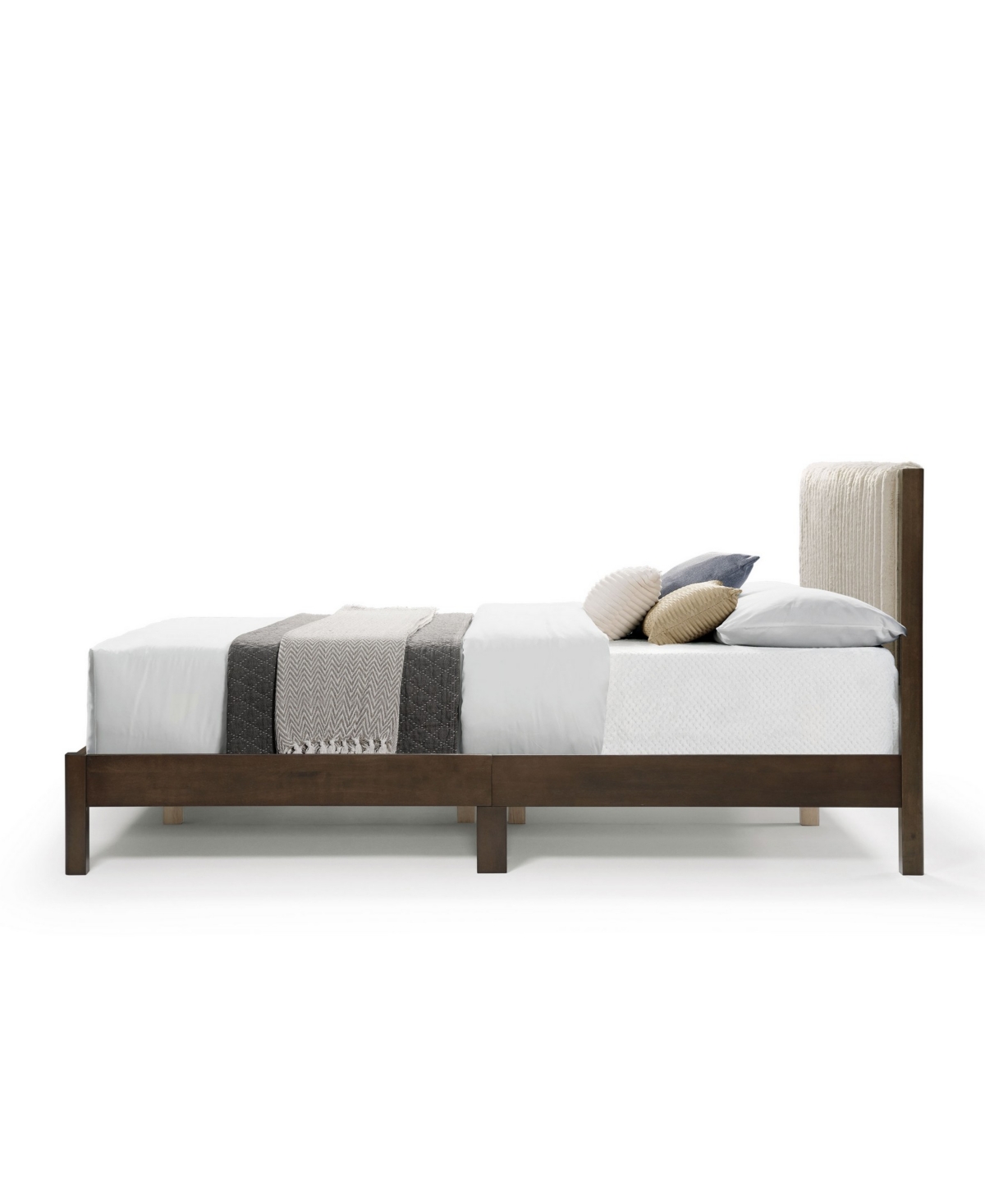 Furniture Of America Alder Queen Platform Bed With Corduroy Fabric Upholstery In Light Brown And Dark Walnut