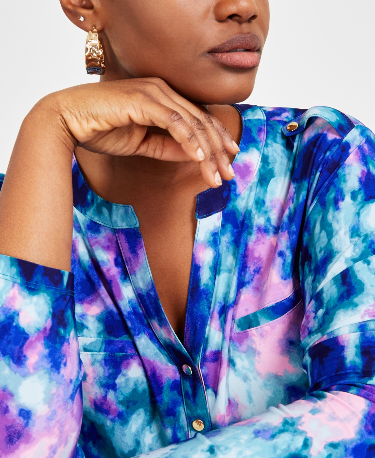 Inc International Concepts Plus Size Printed Long-sleeve Top, Exclusively At Macy's In Delia Combo