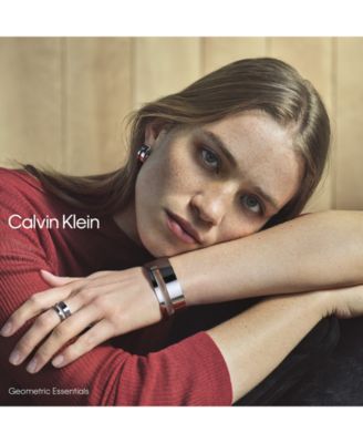 Two-Tone Stainless Steel Geometric Bangle Bracelet