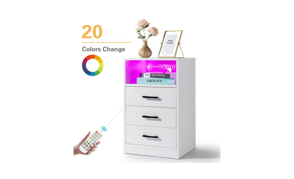 Slickblue Triamine Bedside Table with 3 Drawers, Socket, and Led Light Stylish and Functional Nightstand for Bedrooms
