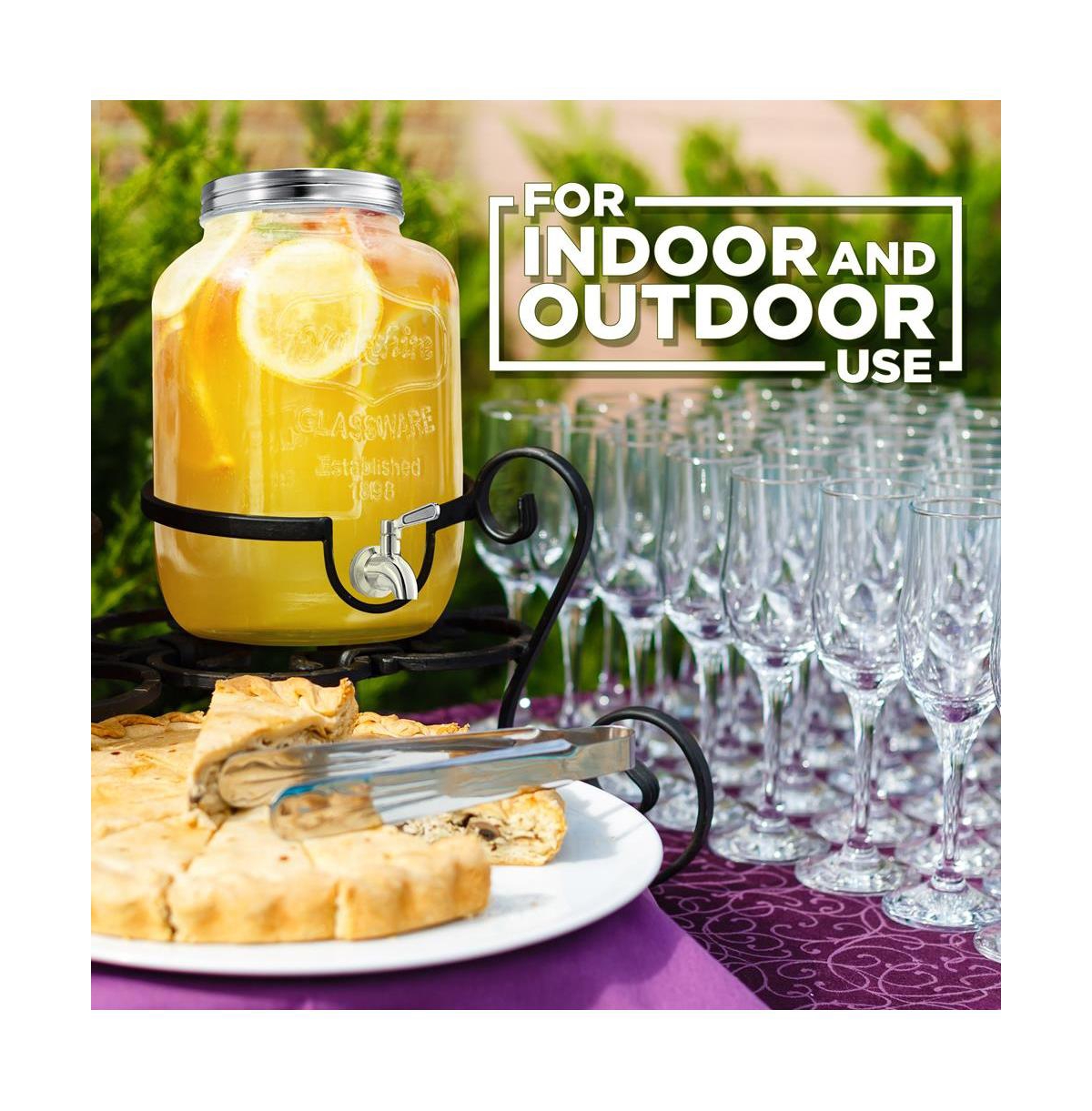 NutriChef 1-Gallon Glass Beverage Dispenser with Stainless Steel Tap & Lid