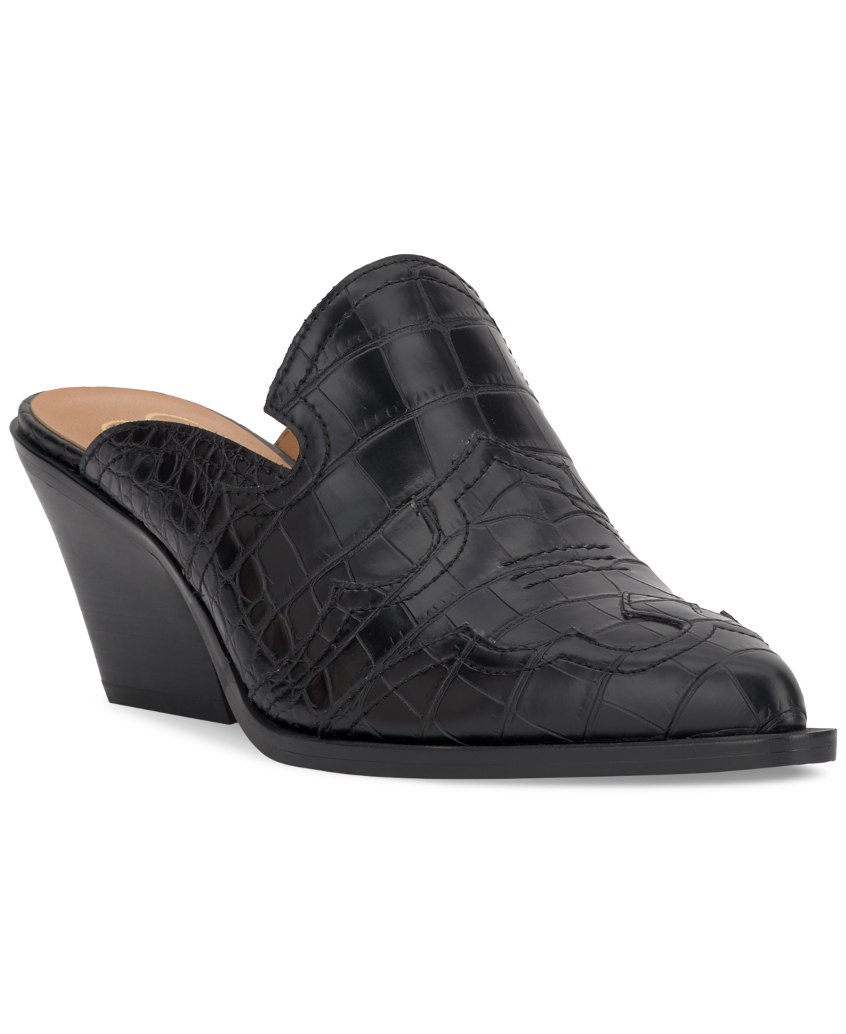 Women's Zurina Western Heeled Mules - Black/Chalk Croco